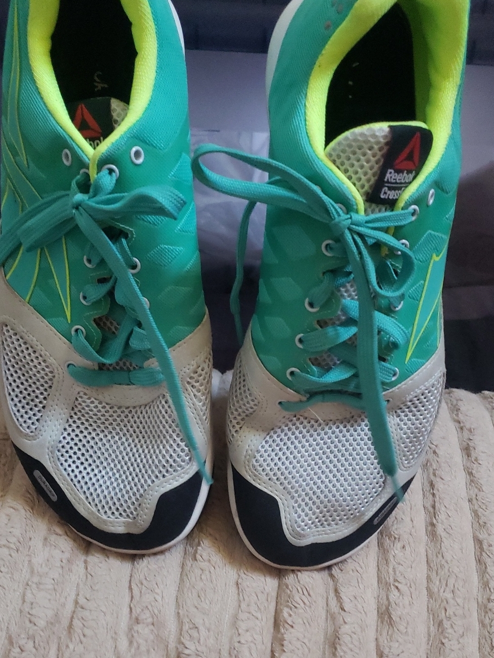 Reebok Women Teal, White and Neon Yellow Athletic Sneakers